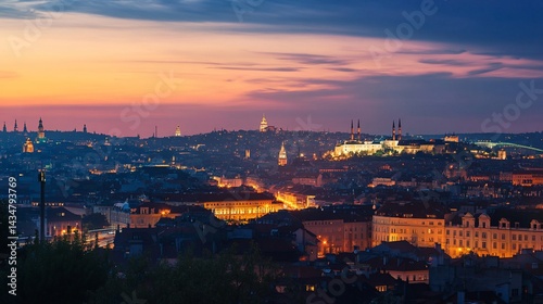 Sunset over Sarajevo: A Panoramic View of City Lights and Historic Architecture