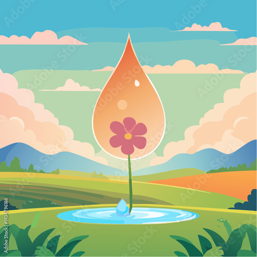 A single teardrop turning into a flower as it hits the ground.
