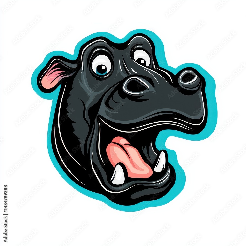 Cartoon cow head with pink tongue and large eyes on blue background Cartoon cow head with pink tongue and large eyes on blue background