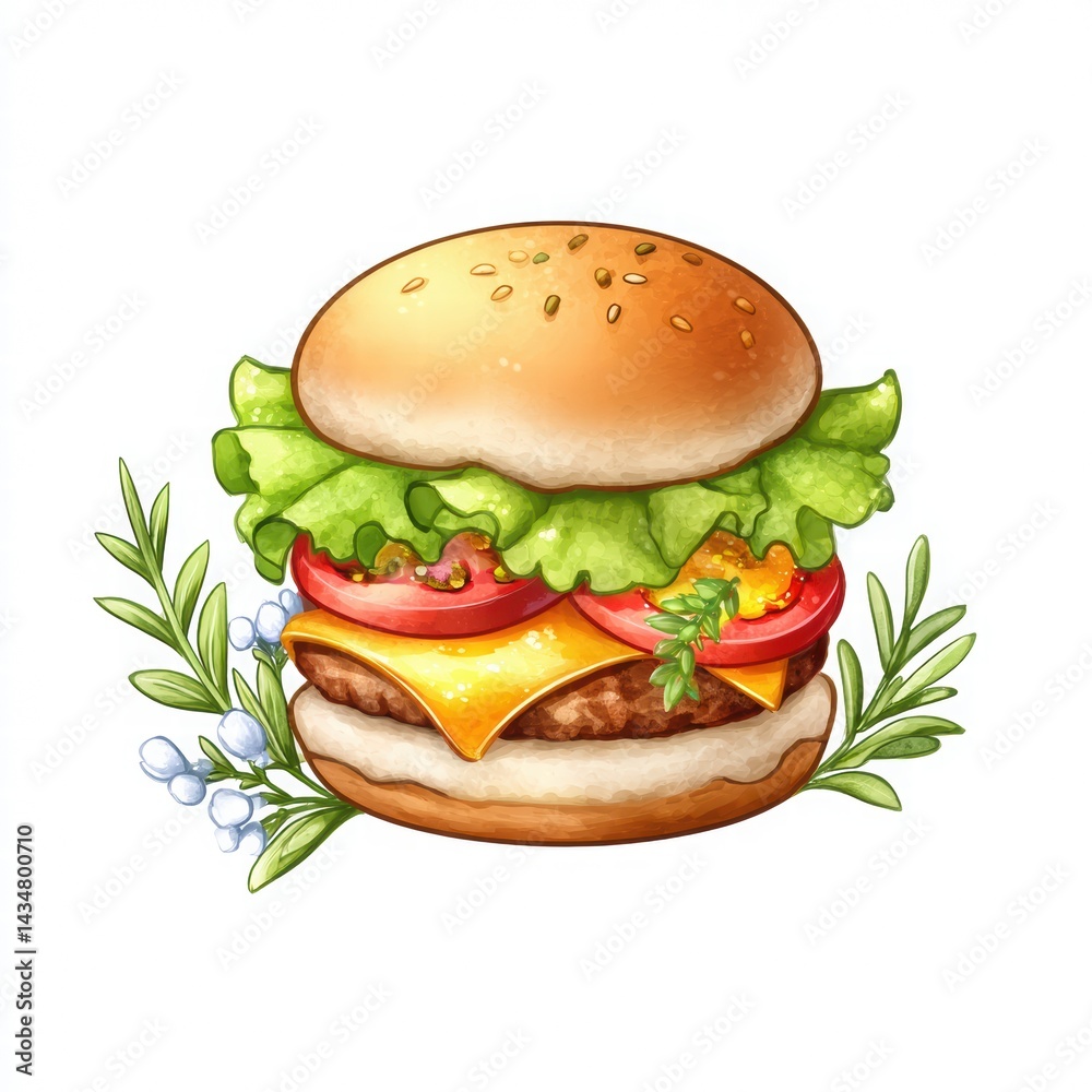 Delicious Homemade Hamburger with Fresh Vegetables and Cheese