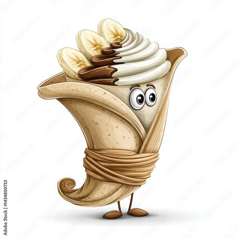 Cute Cartoon Character with Ice Cream Cone and Whipped Cream Topping