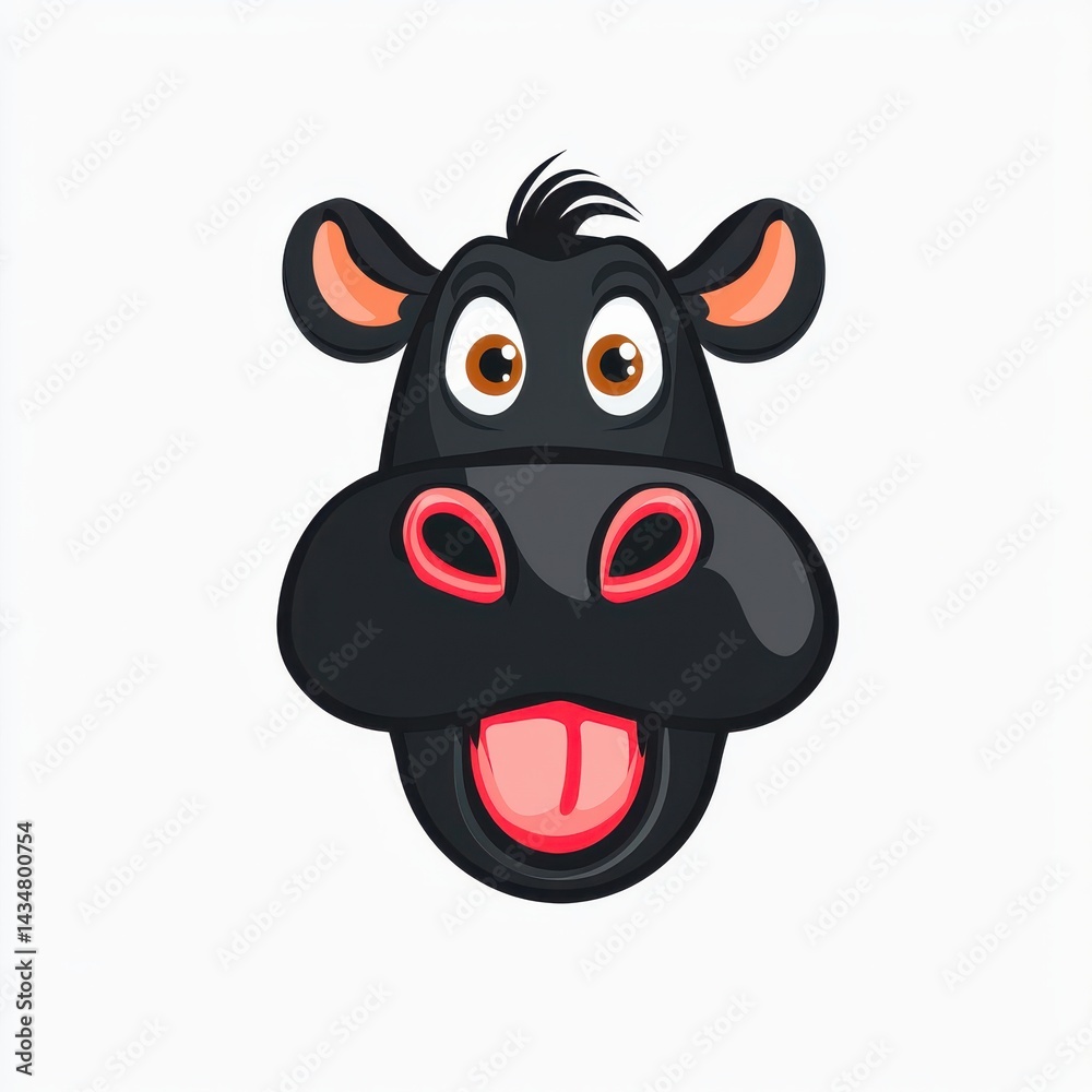 Fototapeta premium Cartoon cow head with exaggerated features and bright colors
