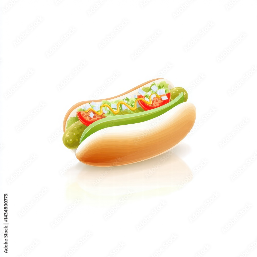 Delicious Hot Dog with Fresh Toppings and Bright Colors