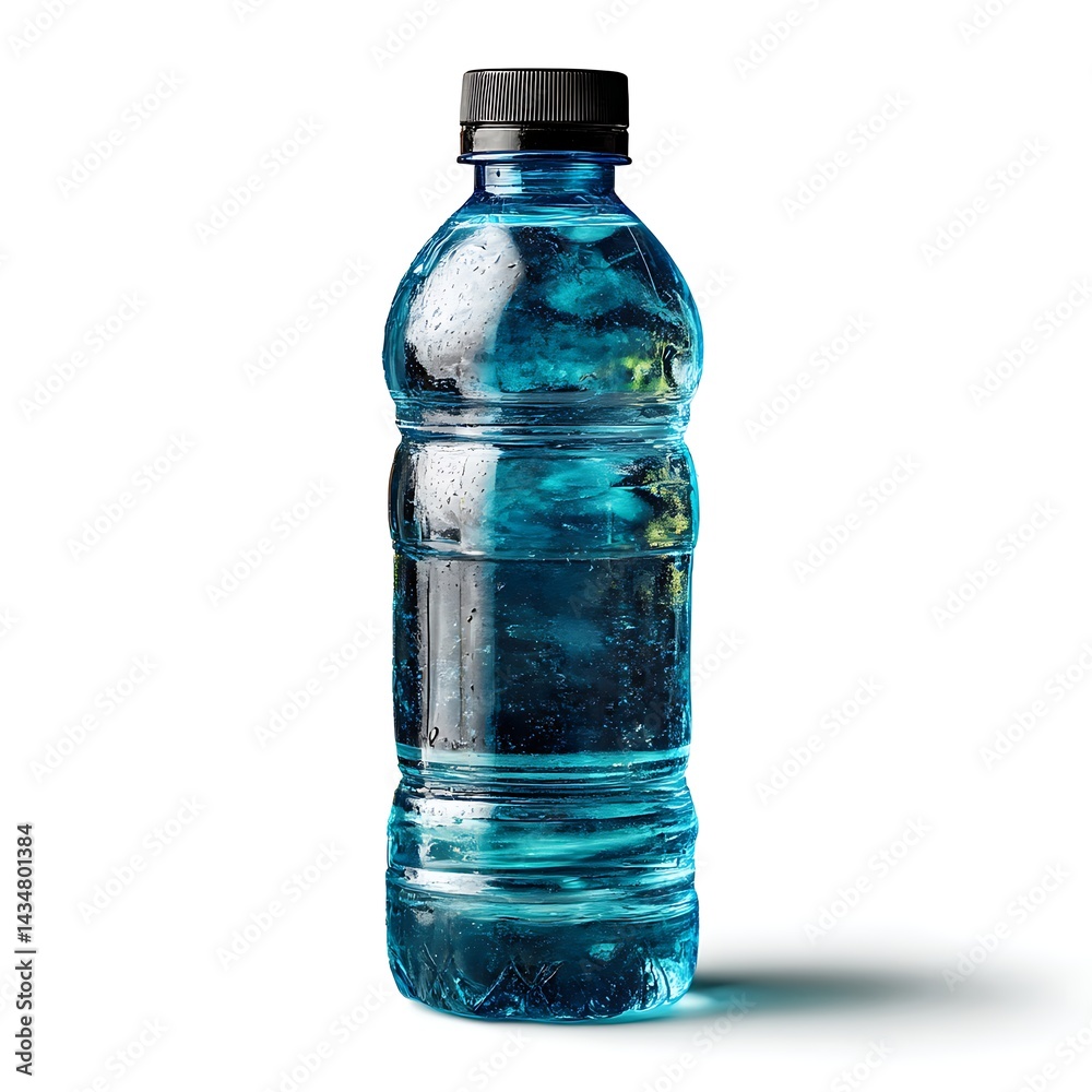 Fototapeta premium Blue Plastic Water Bottle on White Background