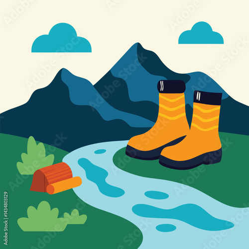 Hiking Boots & Footwear Vector Socks and boots drying on rock near a stream relaxing hike moment
