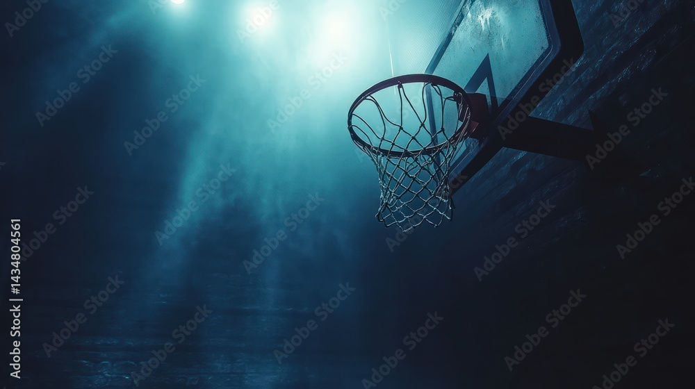 Intense focus: A striking image of a basketball hoop bathed in ethereal light Intense focus: A striking image of a basketball hoop bathed in ethereal light