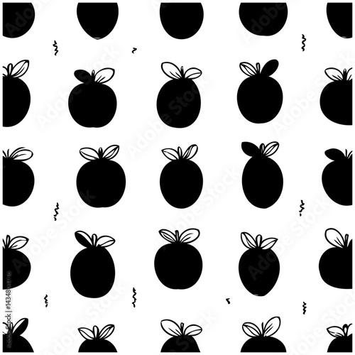 Abstract black and white fruit orchard pattern creating visually engaging backdrop