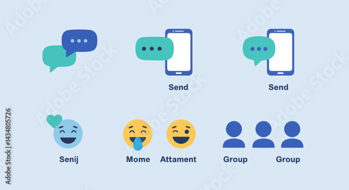 Illustration featuring mobile communication icons representing sending messages and social networking, perfect for digital marketing and user interface design