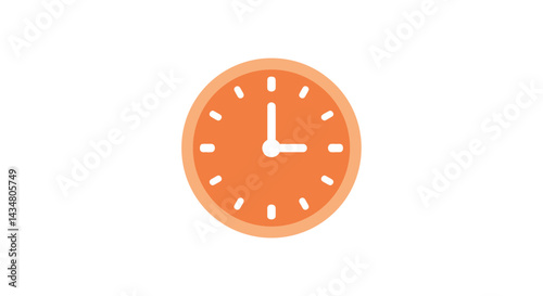 Illustration of an orange clock displaying the time three o'clock against a white background ideal for designs about punctuality, schedules, and time management