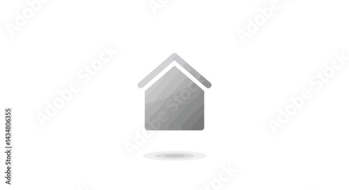 Simple gray house icon with soft drop shadow on a clean white background symbolizing home and real estate
