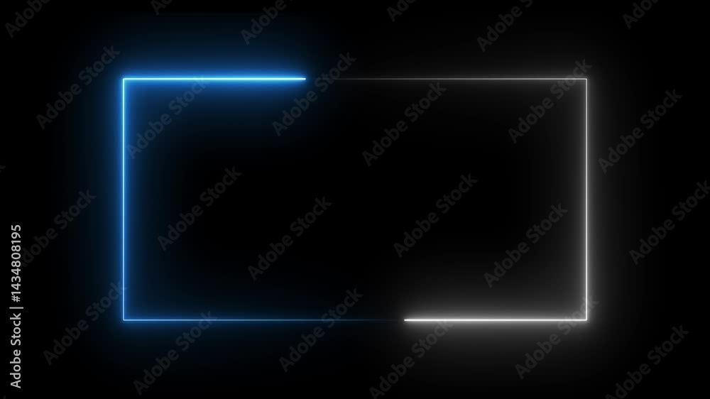 Neon Rectangle Frame Animation. Glowing Neon Rectangle Background.