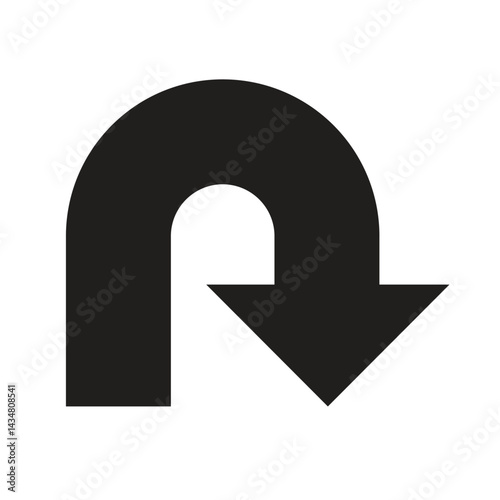 Black U turn sign vector. An illustration of the sign allowing a complete turn back. U-turn sign isolated on white. High quality full editable eps file available