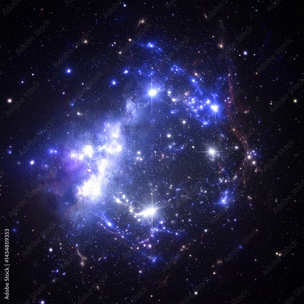 Naklejka premium 星座のように輝く星々が流れ、宇宙の中心でエネルギーが循環し、神秘的な宇宙の力を感じさせるビジュアル