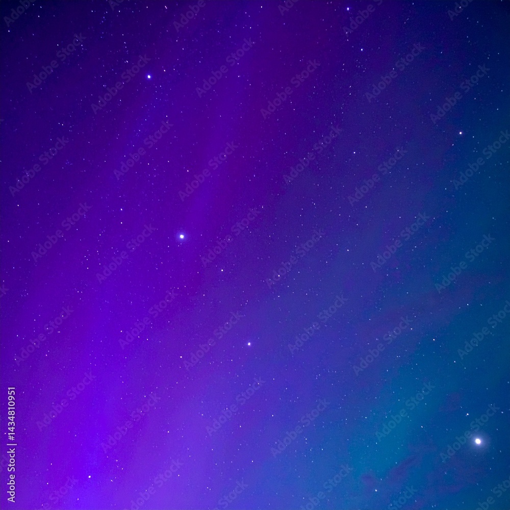 Fototapeta premium 深い紫と青の色合いが広がる宇宙空間、星々が煌めき、神秘的なオーロラが空間を包み込む幻想的なシーン