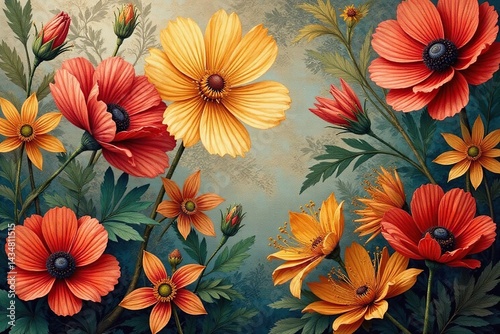 Wallpaper Mural Bold tapestry with large-scale blooms, earthy palette, natural, organic, brown Torontodigital.ca