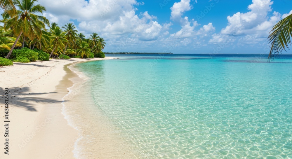 Naklejka premium Tropical beach with palm trees and turquoise water