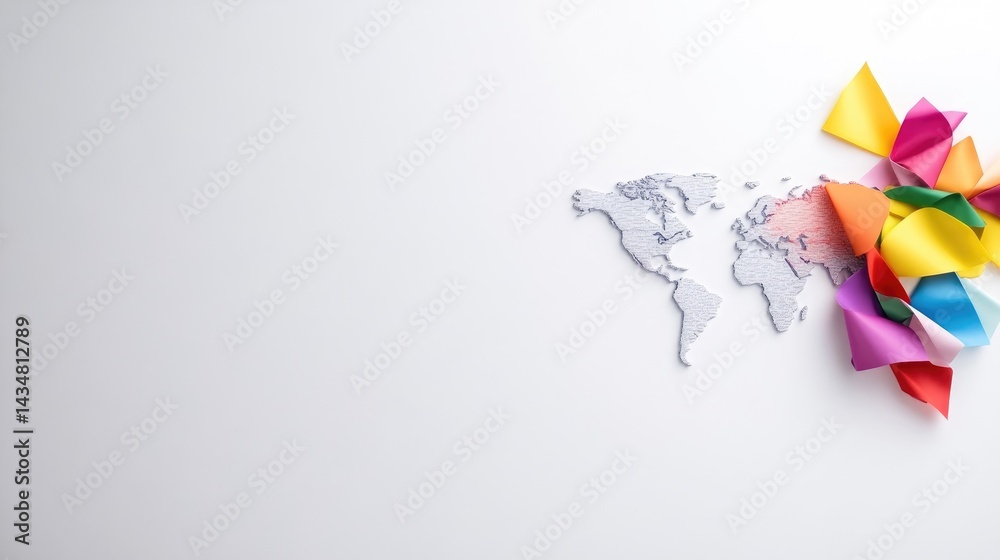 Obraz premium Global diversity. Colorful paper pinwheels surrounding a world map