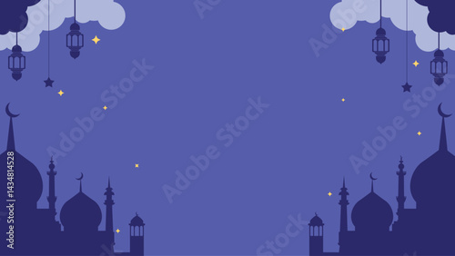 Ramadan Kareem Background with Mosque Silhouette and Lanterns