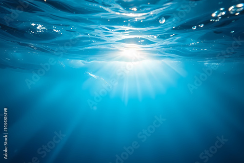 Underwater View with Sun Rays Shining Through Water