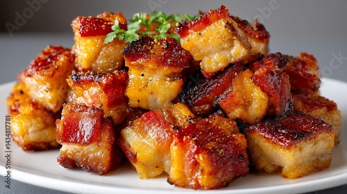 Crispy, seasoned pork cubes photo