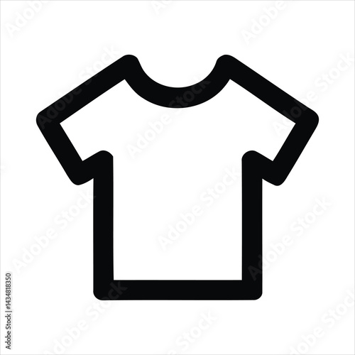 Vector Black outlined t-shirt icon with short sleeves and round neckline on a white background