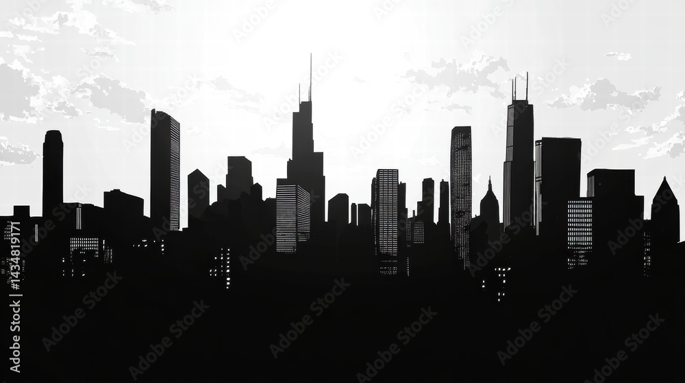 Fototapeta premium Cityscape Silhouette Urban Skyline at Dawn