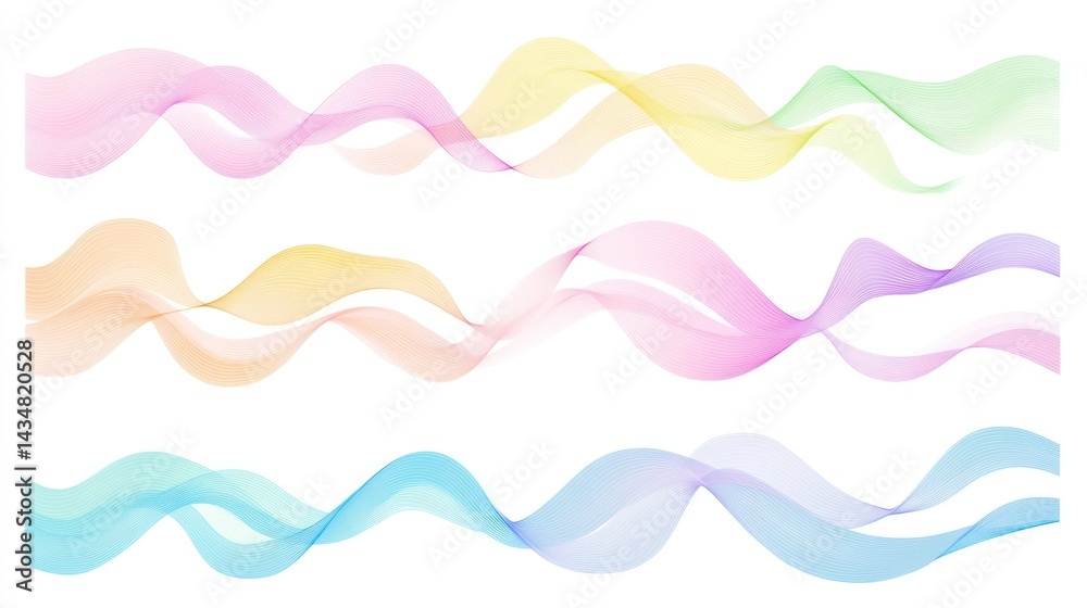 Fototapeta premium Abstract colorful waves flowing across white background, for decoration or design