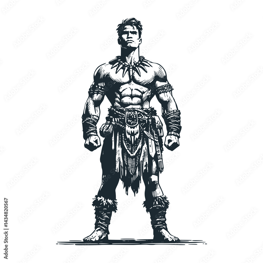 Obraz premium A well-built young man. Black white vector illustration.