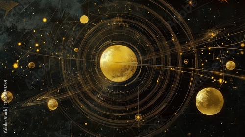 Golden Celestial Map  Abstract Space Art