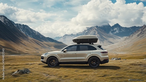 SUV Car Roof Box Mountain Landscape Travel Adventure