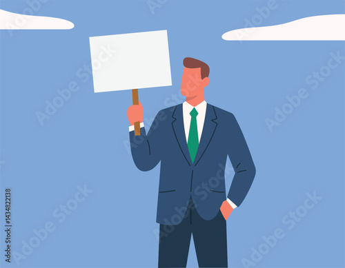 Wallpaper Mural Illustration of a confident businessman holding blank sign under blue sky vector art Torontodigital.ca