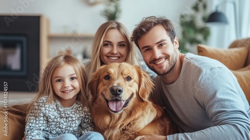 Wallpaper Mural Happy Family with Golden Retriever Dog at Home Torontodigital.ca