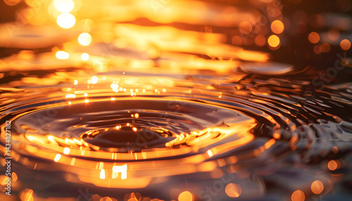 Golden Sunset Water Ripples Abstract Liquid Texture Background