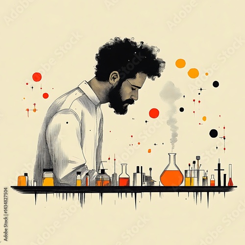 A Bearded Scientist Contemplates His Experiment in the Lab