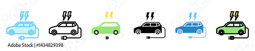 Electric Car multi style, mini illustration icon. use for modern concept, print, UI, UX kit, web and app development. Vector EPS 10, related to business, green industry, eco friendly and economy .