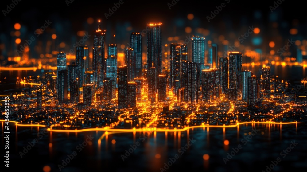 Obraz premium Cyberpunk Metropolis: A Futuristic Cityscape at Night