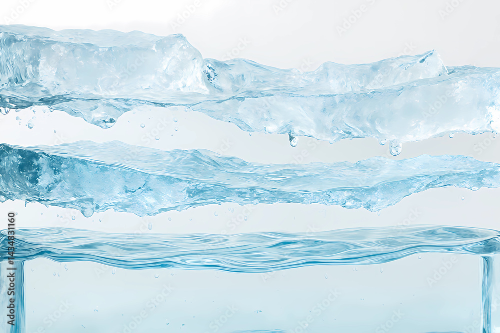 Obraz premium 水 波 水面 ゆらぎ 透明 クリア ブルー ライト 水中 光 反射 屈折 涼しい 静か 穏やか 自然 海 川 液体 流れ 曲線 美しい