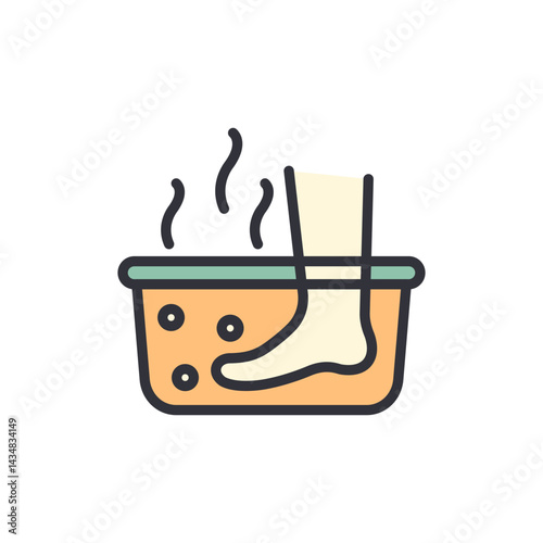 Foot bath colored icons, minimalist vector illustration ,simple transparent graphic element .Isolated on white background