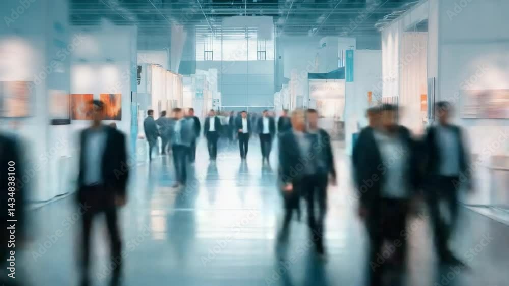 Corporate Footfall: A blurred, wide-angle view of a contemporary office building lobby, filled with the purposeful movement of employees. Corporate Footfall: A blurred, wide-angle view of a contemporary office building lobby, filled with the purposeful movement of employees.