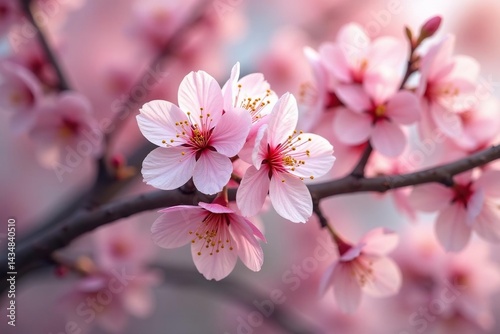 Delicate pink sakura blossoms, full bloom, intricate branches , blossom pattern, textile, romantic