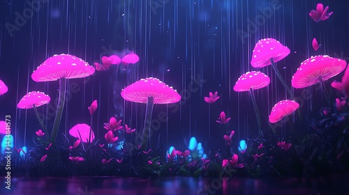 Neon Mushrooms Rain Forest