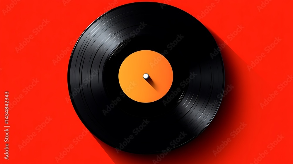 Obraz premium Black Vinyl Record on Red Background