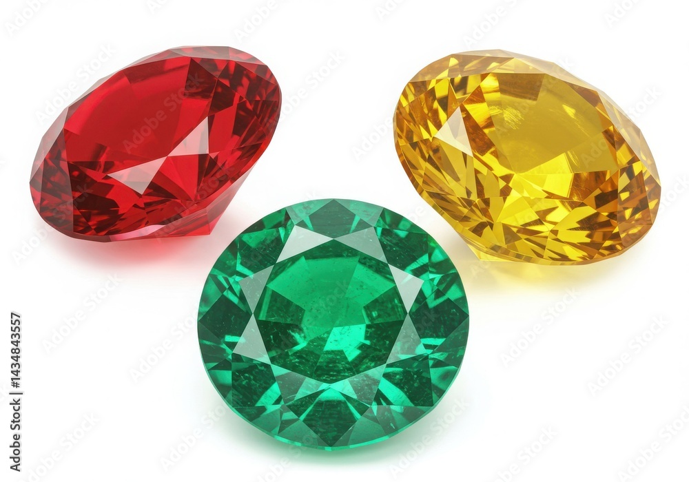 Fototapeta premium Three colorful gems isolated on white background