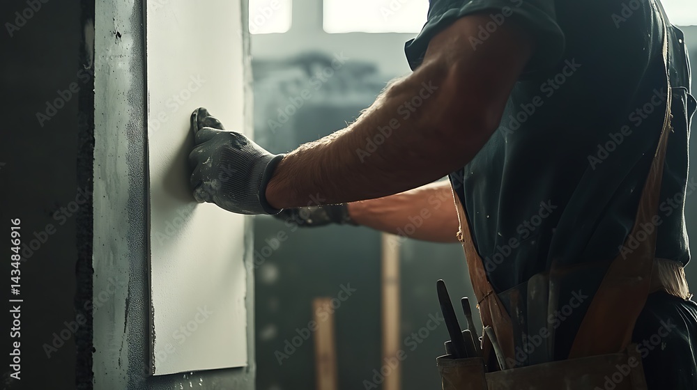 Construction Worker Applying Plaster to a Wall Construction Worker Applying Plaster to a Wall