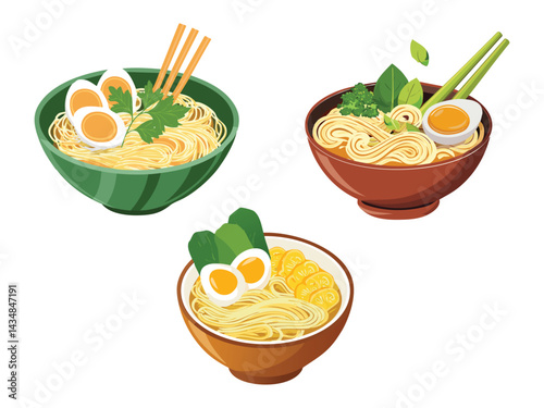 vector illustration of a thai food Ba Mee Nam (Egg Noodles in Broth)