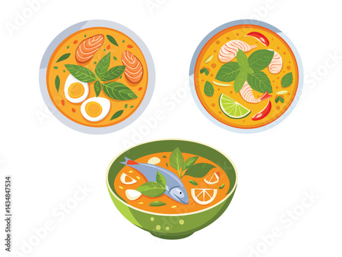 vector illustration of a thai food Gaeng Som (Sour Curry with Fish)