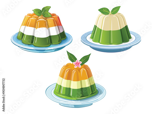 vector illustration of a thai food Khanom Chan (Layered Sweet Jelly)