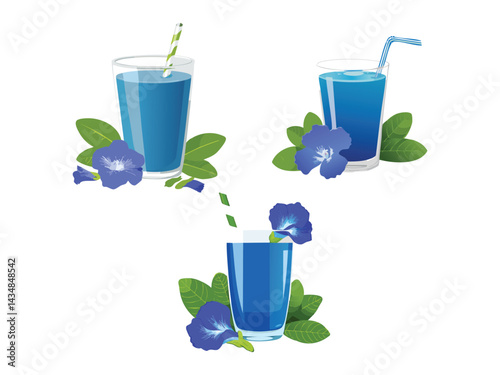 vector illustration of a thai drink Nam Dok Anchan (Butterfly Pea Flower Drink)