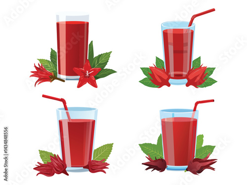 vector illustration of a thai drink Nam Krajeab (Roselle Juice)