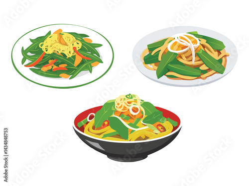 vector illustration of a thai food Pad Phak Bung Fai Daeng (Stir-Fried Morning Glory)